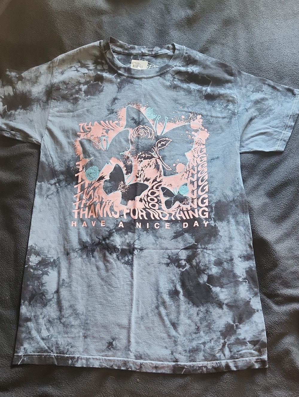 Eighty Eight Black Tie-Dye Tee with Pink & Teal Graphic